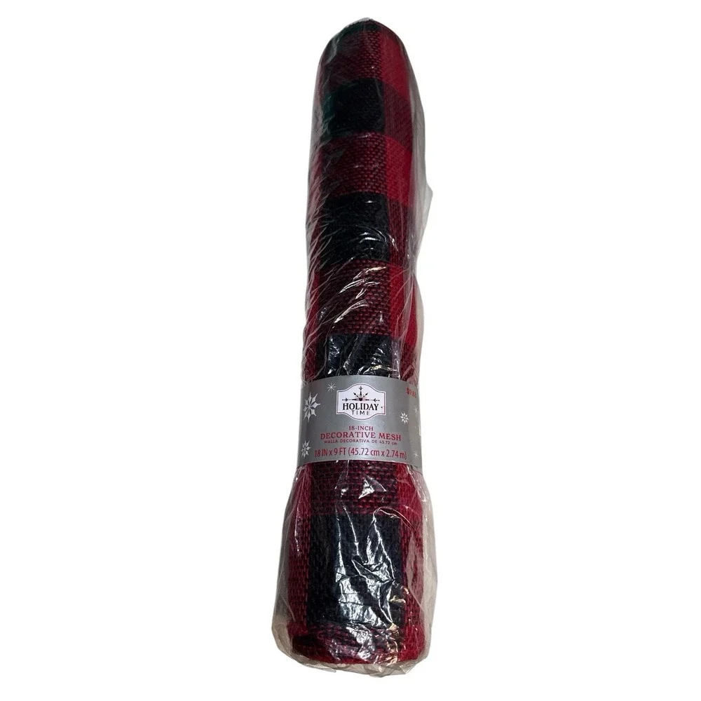 Christmas Polypro BUFFALO CHECK DECO Mesh Ribbon Red And Black 18x9''-NEW